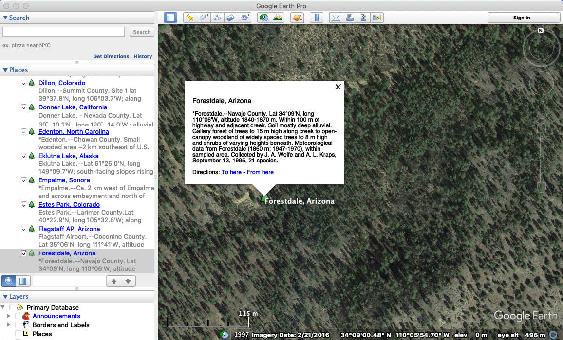 Screenshot of Google Earth Image showing data for Firestdale, Arizona